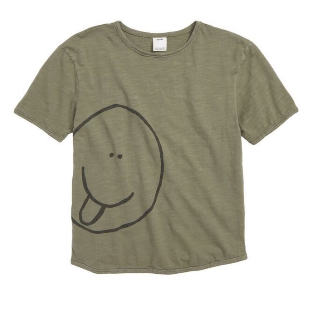 STEM Olive Green Boys Smiley Face Crewneck Shirt